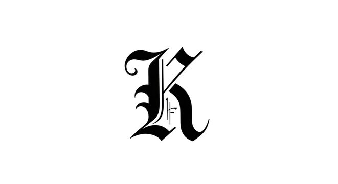 Ornate Gothic Letter K Monogram with Decorative Flourishes, Vintage Calligraphy Initial Icon