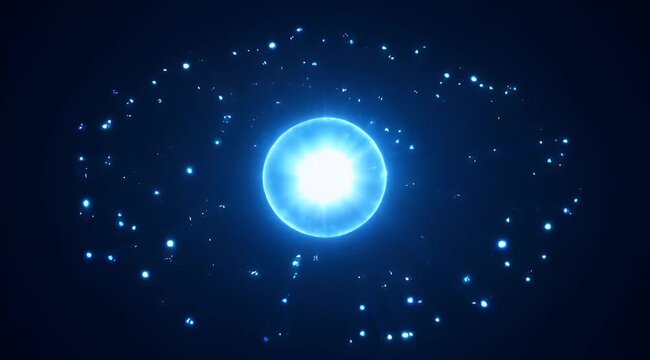 A bright blue glowing orb surrounded by smaller lights in space