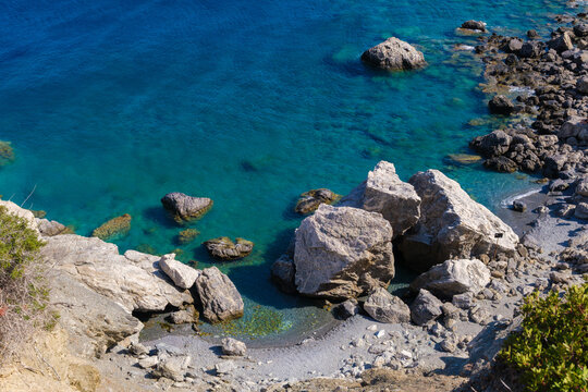 Rocky cove with turquoise water near Agia Anna