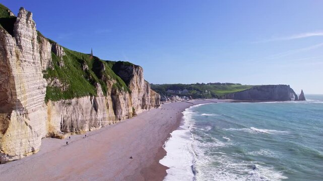 Aerial view of Etretat beach from the falaise d'amont