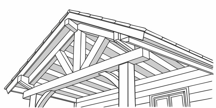 A detailed architectural drawing of a roof truss with precise measurements and structural details.