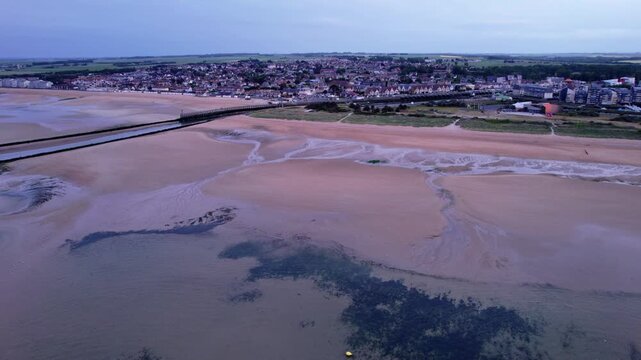 Aerial view of the sunset over Juno Beach and Courseulles sur Mer