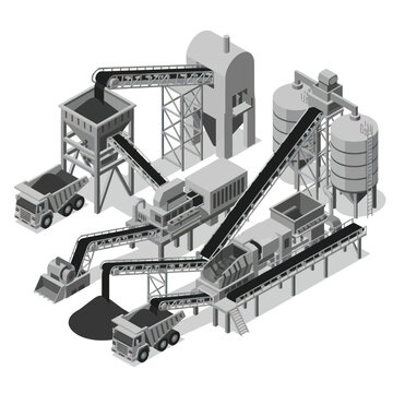 Isometric View of a Quarry and Processing Plant.