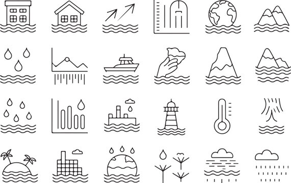 flood symbol pack coastal flooding global warming icons grid