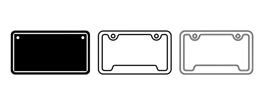 Blank Car License Plate Frame Template Vector Icon Set