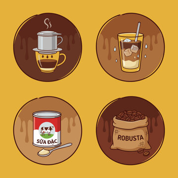 Vietnamese Coffee Icons Set.