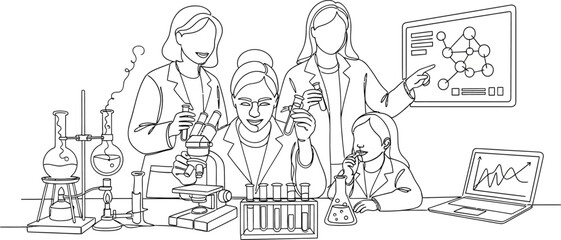 Obraz premium scientists working in laboratory with test tubes and equipment