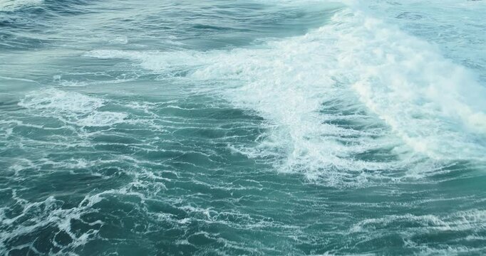 Drone Shot of Turquoise Water and White Foam, Abstract Ocean Texture.
