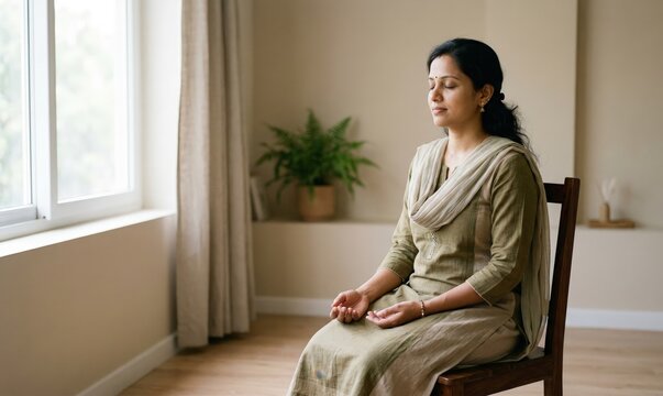 Indian Woman Relaxation Stress Relief Wellness Concept