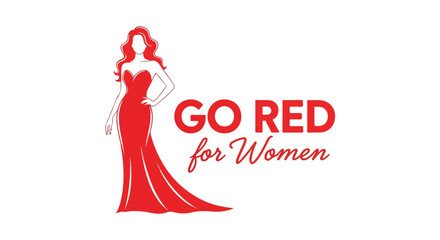 Fototapeta premium Logo of Go Red for Women campaign featuring a red dress and silhouette of a woman.