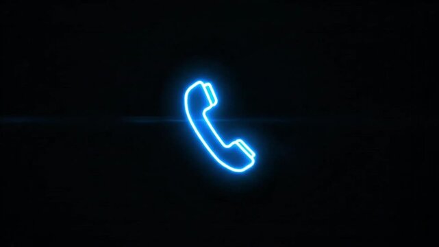 Clean and minimal 4K animation of a blue neon phone icon softly fading in at center screen, glowing steadily with subtle halo, then gently fading out, smooth transitions