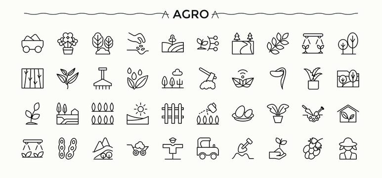 Agro icon set. Minimal linear icons. Editable vector illustration. Farm related icon set. Contain linear sign harvest, gardening, farm, agriculture, garden and more.