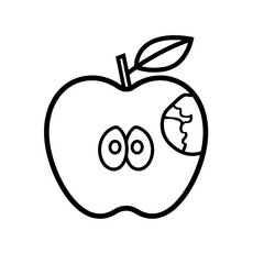 Obraz premium A cartoon apple with a bite taken out and a leaf on top