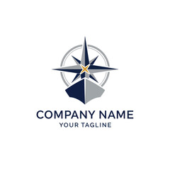 Fototapeta premium Compass and Ship Logo Design with Nautical Star and Circular Frame.