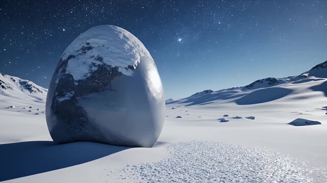 A mysterious alien monolith egg stands in a vast snowy arctic landscape