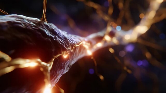 A Detailed Visualization of Neural Connections Highlighting the Complex Structure and Functionality of Nerve Fibers and Electrical Signals in Neurobiology