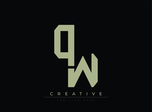Modern geometric logo design featuring stylized letters QW with creative tagline placeholder
