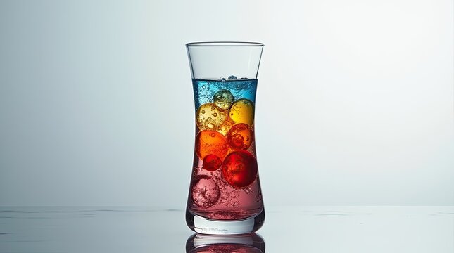 Transparent container showing layers of liquids with different densities