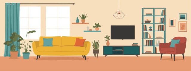 Cozy Living Room Interior With Sofa And Bookshelf Keywords: living room, interior, sofa, couch © Beauti Rani Roy
