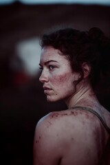 Obraz premium Profile shot of a person with skin like hot glowing coals and wispy smoke hair after a fire