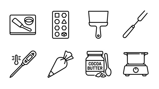 Minimalist cooking tools line art spatula spoon thermometer and more