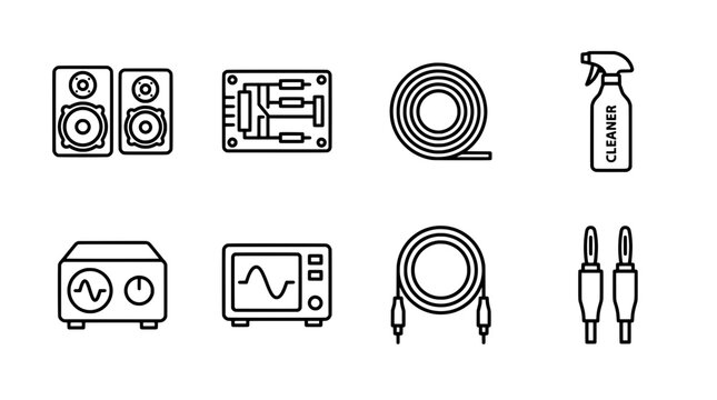 Electronic components line art set for technology and audio visual projects