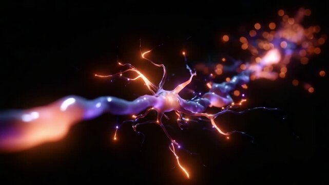 High-resolution depiction of a neuron showcasing intricate dendritic structures and synaptic connections, illuminating nerve signal transmission in a visually striking environment.