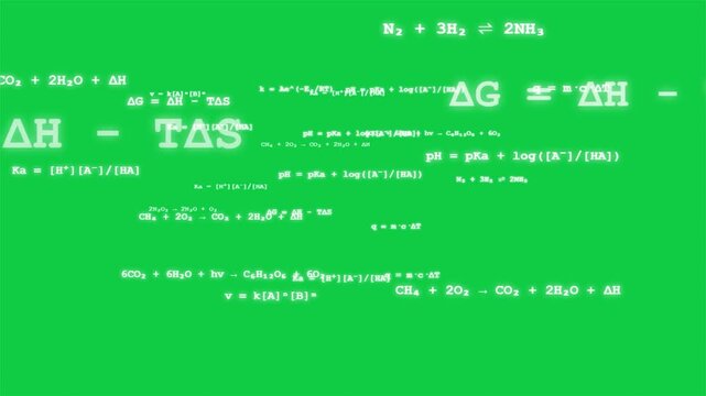Chemistry Formulas and Science Equations Animation in a Seamless Loop overlay on green screen background