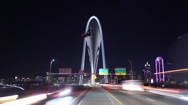 Night highway Traffic time-lapse with Arched bridge 