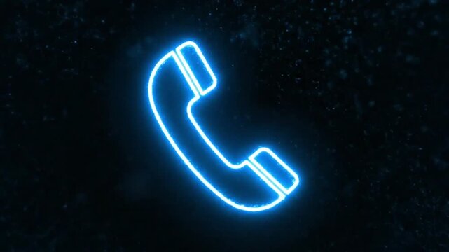 Dynamic 4K animation of a blue neon phone icon appearing in the center, surrounded by animated sound wave pulses expanding outward, glowing rhythmically, cinematic black background, smooth fade out