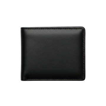 A sleek black leather wallet on transparent background