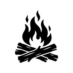 Naklejka premium Silhouette of a campfire with burning wood logs On transparent background.