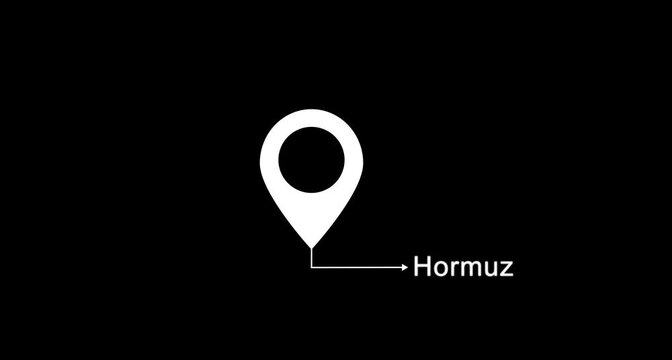 This is a Iran States state, Location marker with hormuz text on black background. Strait of hormuz blockade location pin icon.