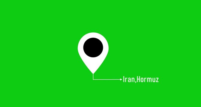 This is a Iran States state, Location marker with Iran,hormuz text on green background. Strait of hormuz blockade location pin icon.