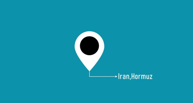 This is a Iran States state, Location marker with Iran,hormuz text on sky blue background. Strait of hormuz blockade location pin icon.
