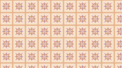 Vintage nautical ship wheel pattern vector, seamless maritime steering wheel background in beige and orange, classic marine navigation motif for coastal wallpaper and textile design © ismail