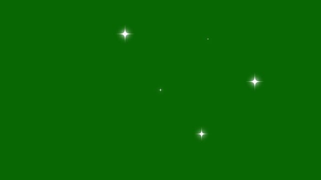 Glowing twinkle star sparkle animation, doodle cartoon twinkling stars with fireworks glitter burst effect, flat vector doodle sparkle, retro particle movement on green screen. 4K video