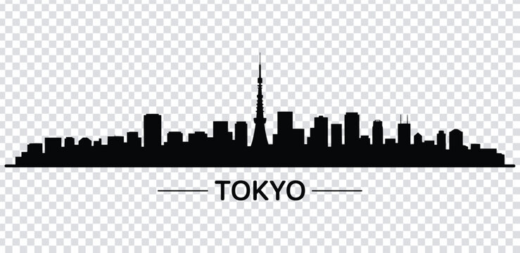 Vector illustration black silhouette of tokyo city skyline with tower