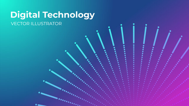 Digital technology background with radial dot pattern and gradient in vibrant colors