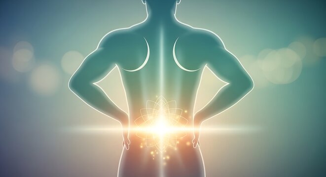 Human silhouette with glowing solar plexus.