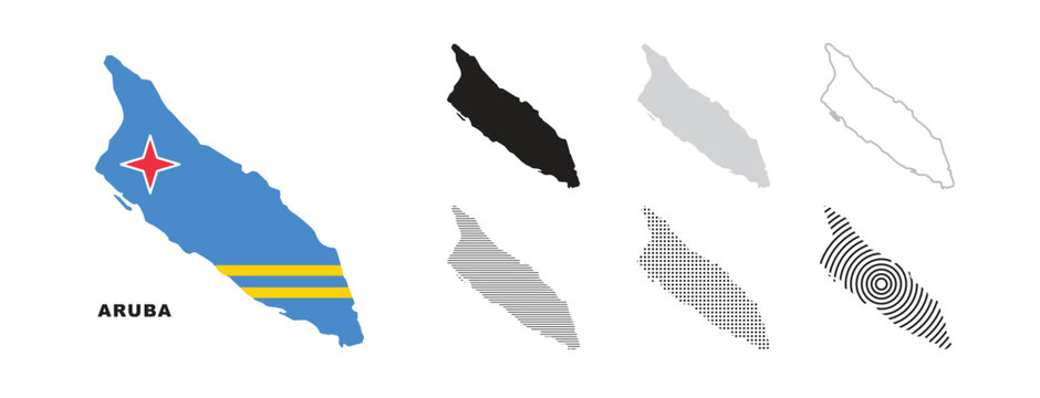 Set of isolated aruba maps. aruba flag overlaid with flag proportions. Maps and traveling around the world