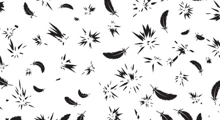 Fototapeta premium Comic book inspired artwork with diverse black feather and flower designs