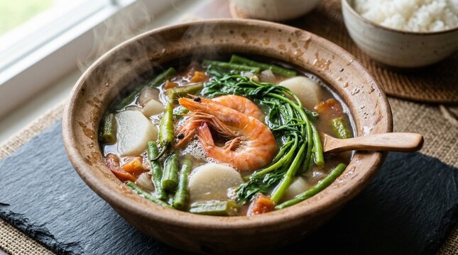 Filipino Sinigang Sour Soup with Shrimp and Vegetables