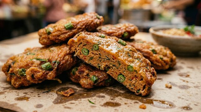Golden Fried Thai Fish Cakes Tod Mun Pla with Herbs