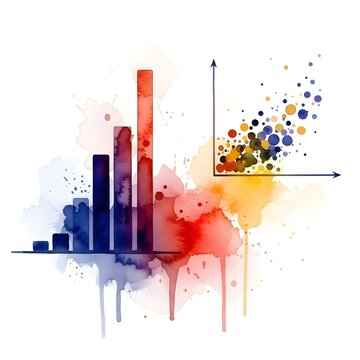 Creative Watercolor Painting of Business Bar Charts and Scatter Plot