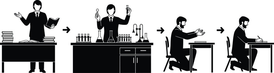 Fototapeta premium Academic progression icons, teaching silhouette