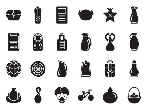 A collection of black icons on a white background