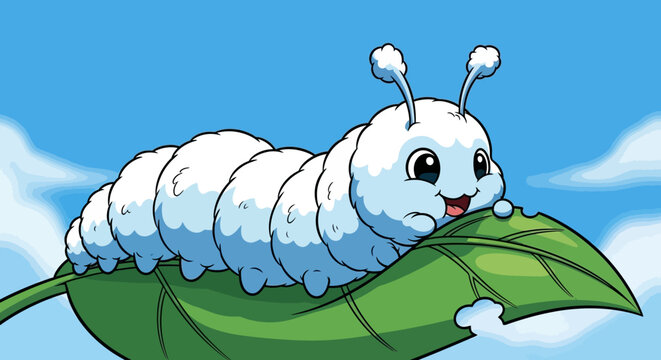 A cute cartoon caterpillar on leaf.