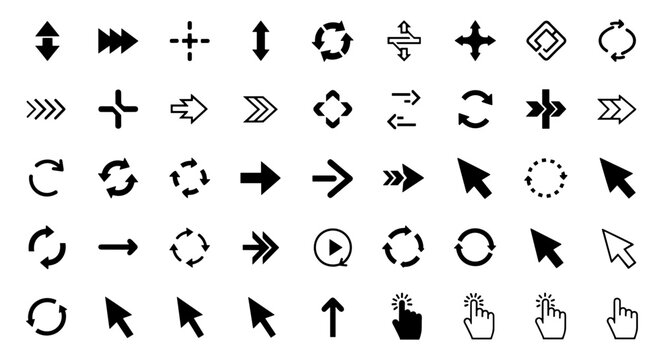 Collection of diverse arrow and cursor icons representing navigation direction