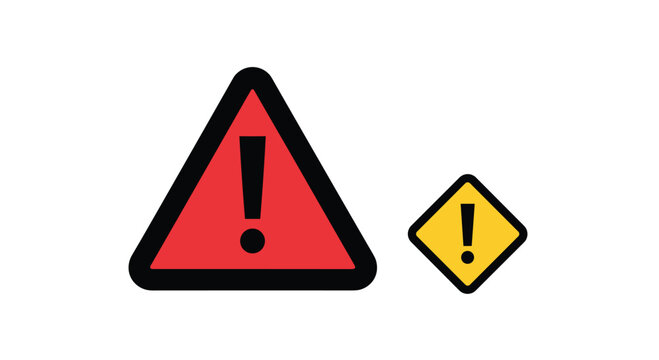 Two distinct warning signs, a large red equilateral triangle and a smaller yellow diamond, are positioned side-by-side.